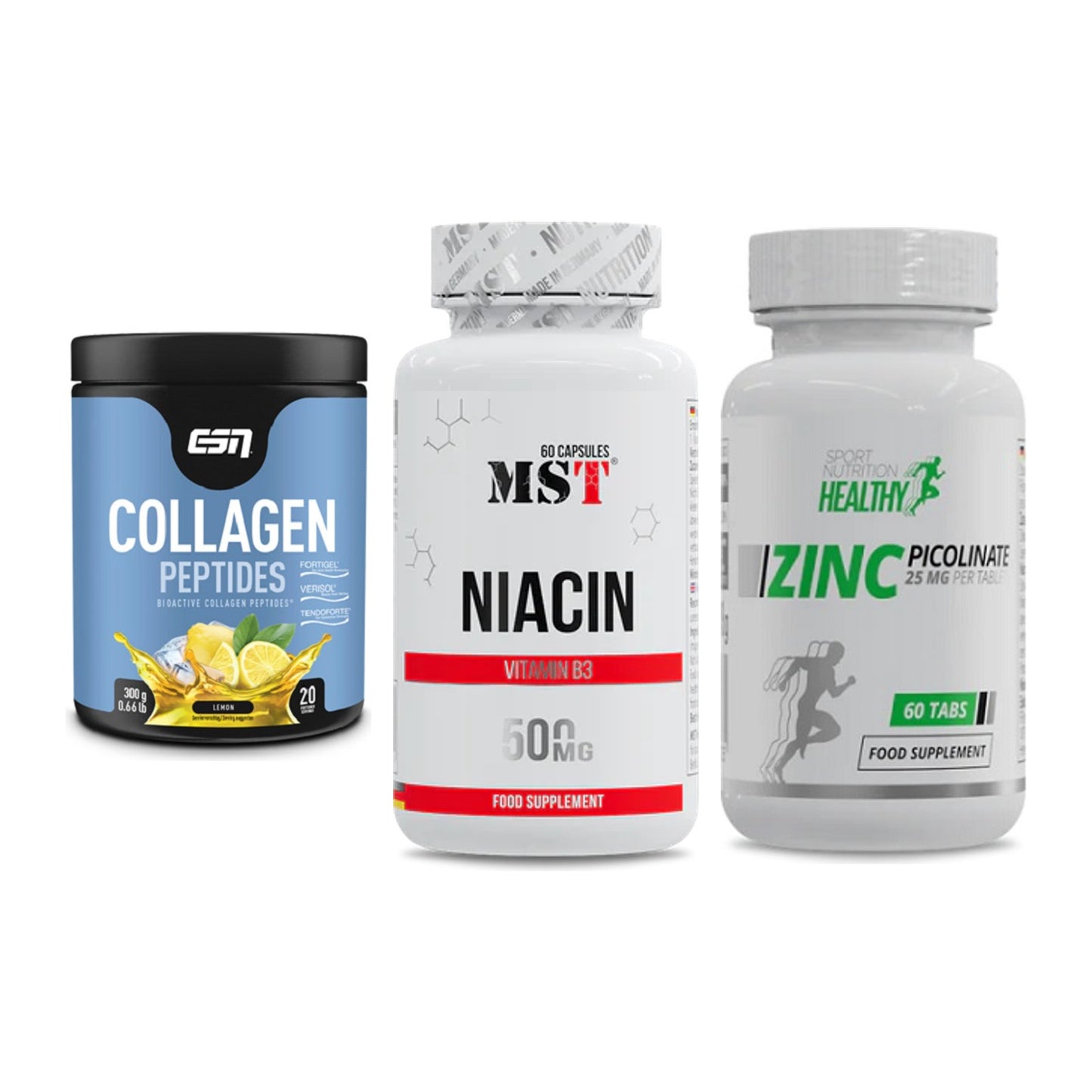 Haut, Haare & Nägel: ESN Collagen + MST Niacin + MST Healthy – alle enthaltenen Artikel