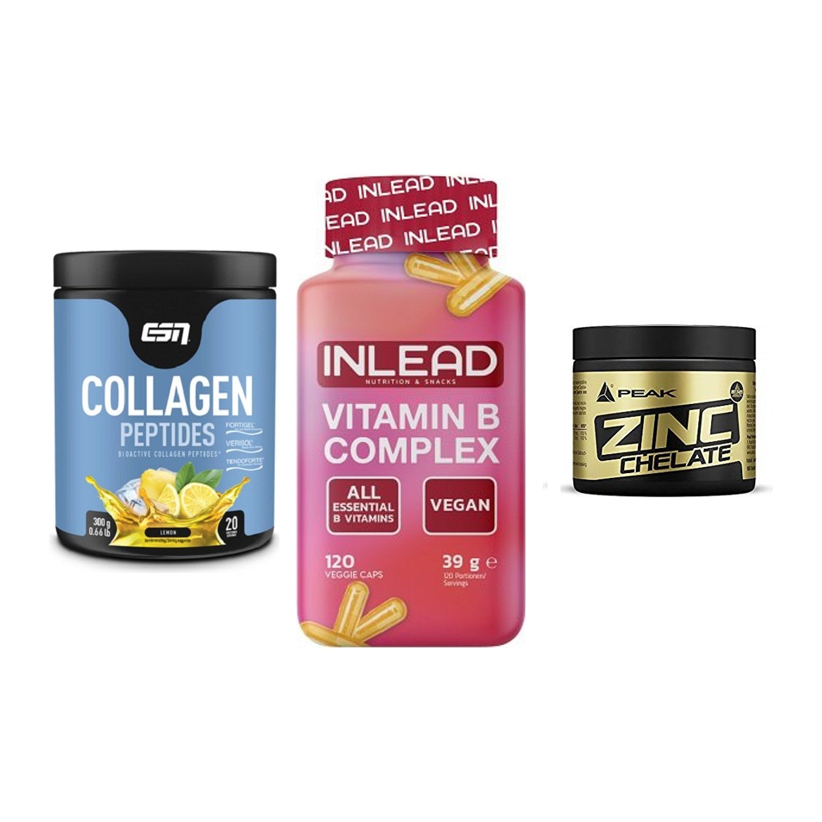 Haut, Haare & Nägel: ESN Collagen + INLEAD Vitamin + Peak Zink – alle enthaltenen Artikel