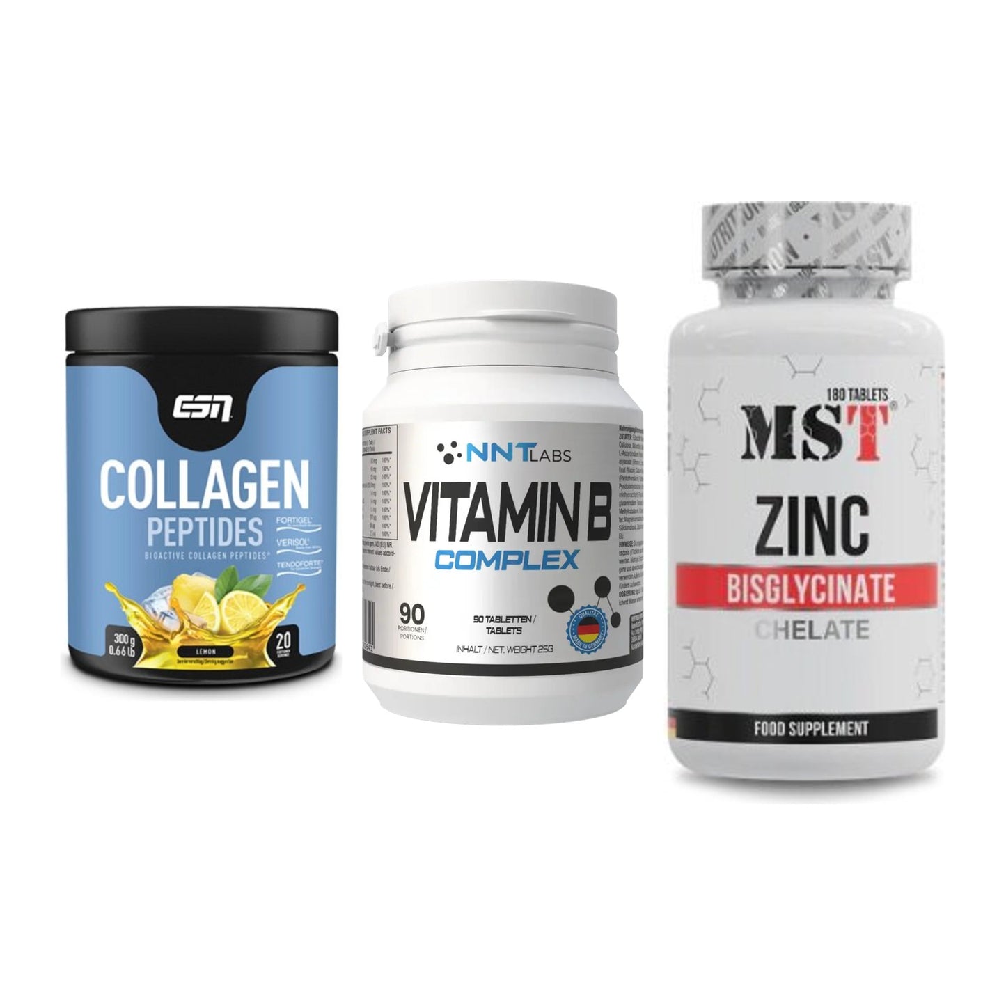 Haut, Haare & Nägel: ESN Collagen + NNT Vitamin B + MST Zinc – alle enthaltenen Artikel