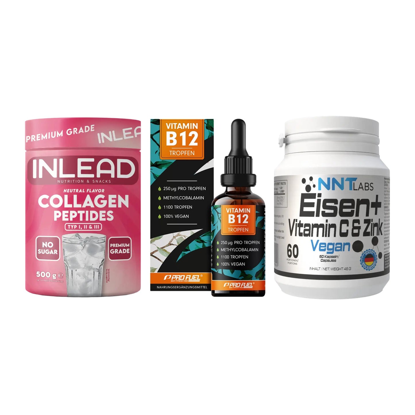 Haut, Haare & Nägel: INLEAD Collage + ProFuel Vitami + NNT Eisen – alle enthaltenen Artikel