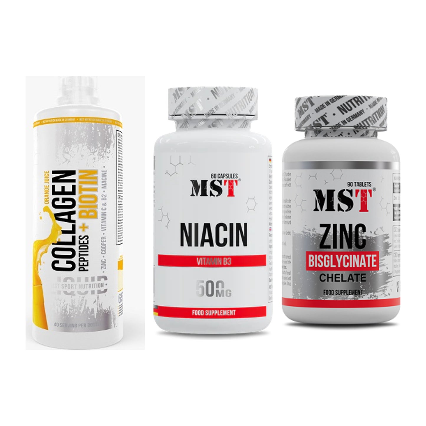 Haut, Haare & Nägel: MST Collagen + MST Niacin + MST Zinc – alle enthaltenen Artikel