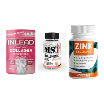 Haut, Haare & Nägel: INLEAD Collage + MST Hyaluronic + ProFuel Zink – alle enthaltenen Artikel
