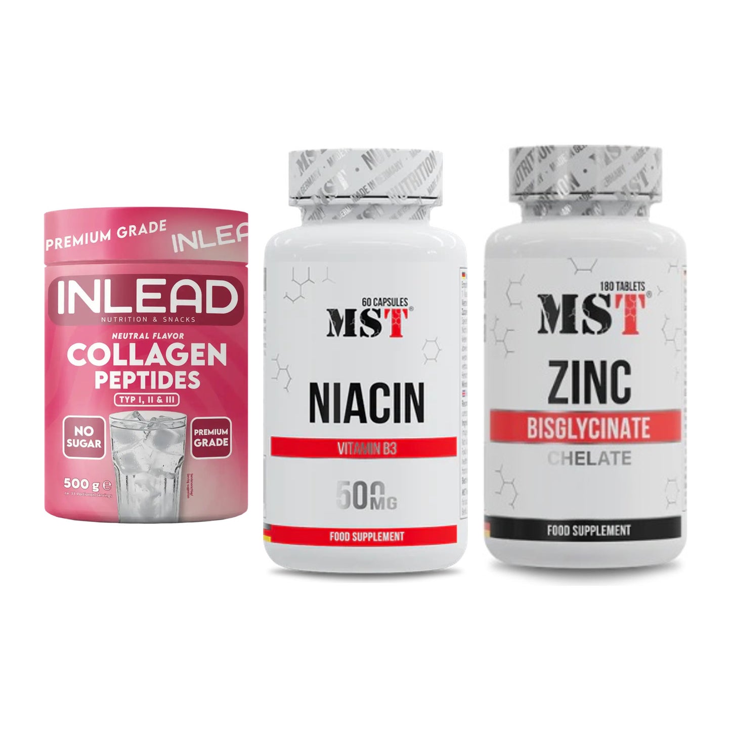 Haut, Haare & Nägel: INLEAD Collage + MST Niacin + MST Zinc – alle enthaltenen Artikel