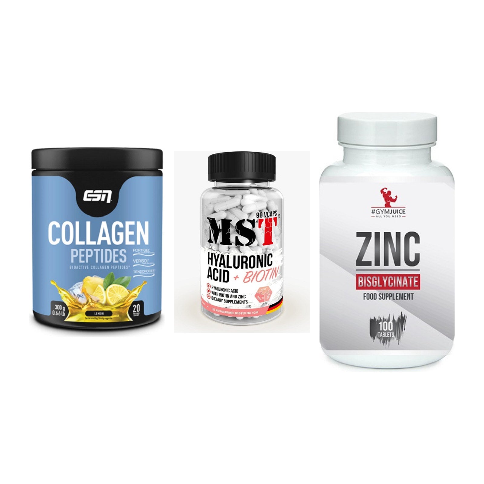 Haut, Haare & Nägel: ESN Collagen + MST Hyaluronic + #GYMJUICE ZINC – alle enthaltenen Artikel