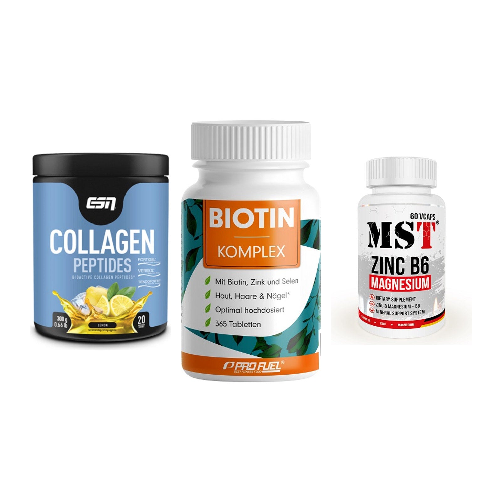 Haut, Haare & Nägel: ESN Collagen + ProFuel BIOTIN + MST Zinc – alle enthaltenen Artikel