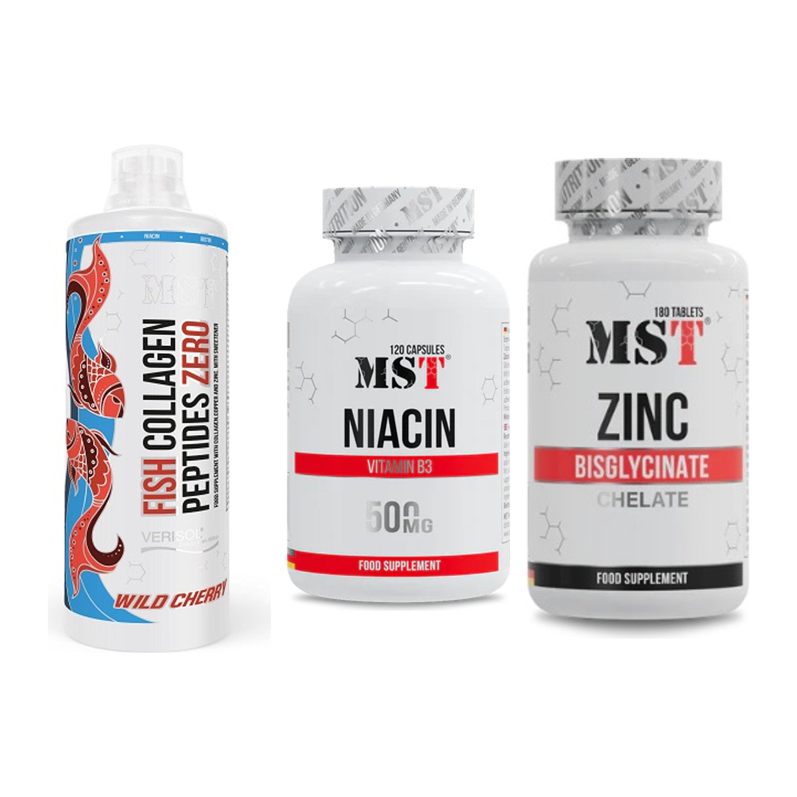 Haut, Haare & Nägel: MST Fish + MST Niacin + MST Zinc – alle enthaltenen Artikel