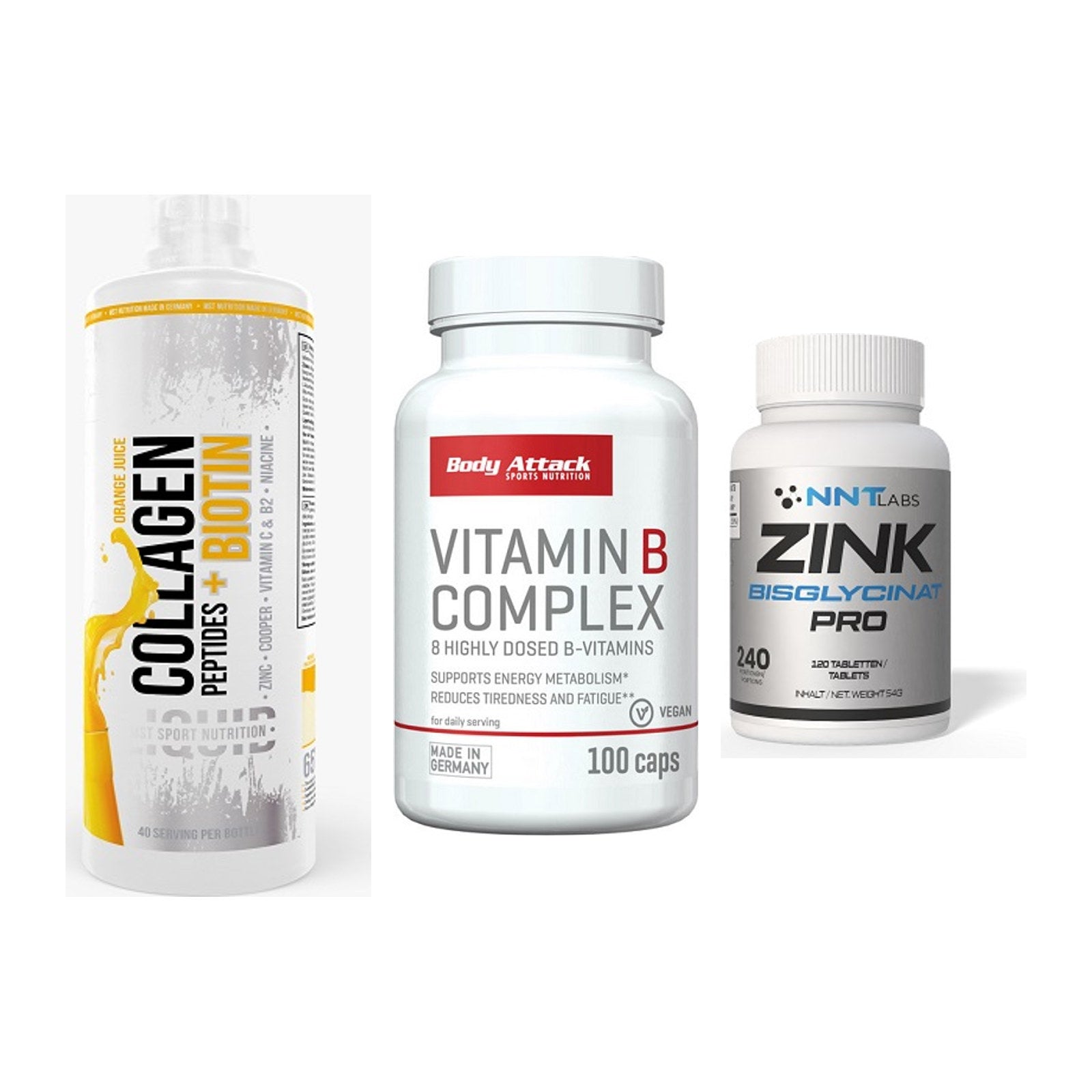 Haut, Haare & Nägel: MST Collagen + Body Attack + NNT Zink 50mg – alle enthaltenen Artikel