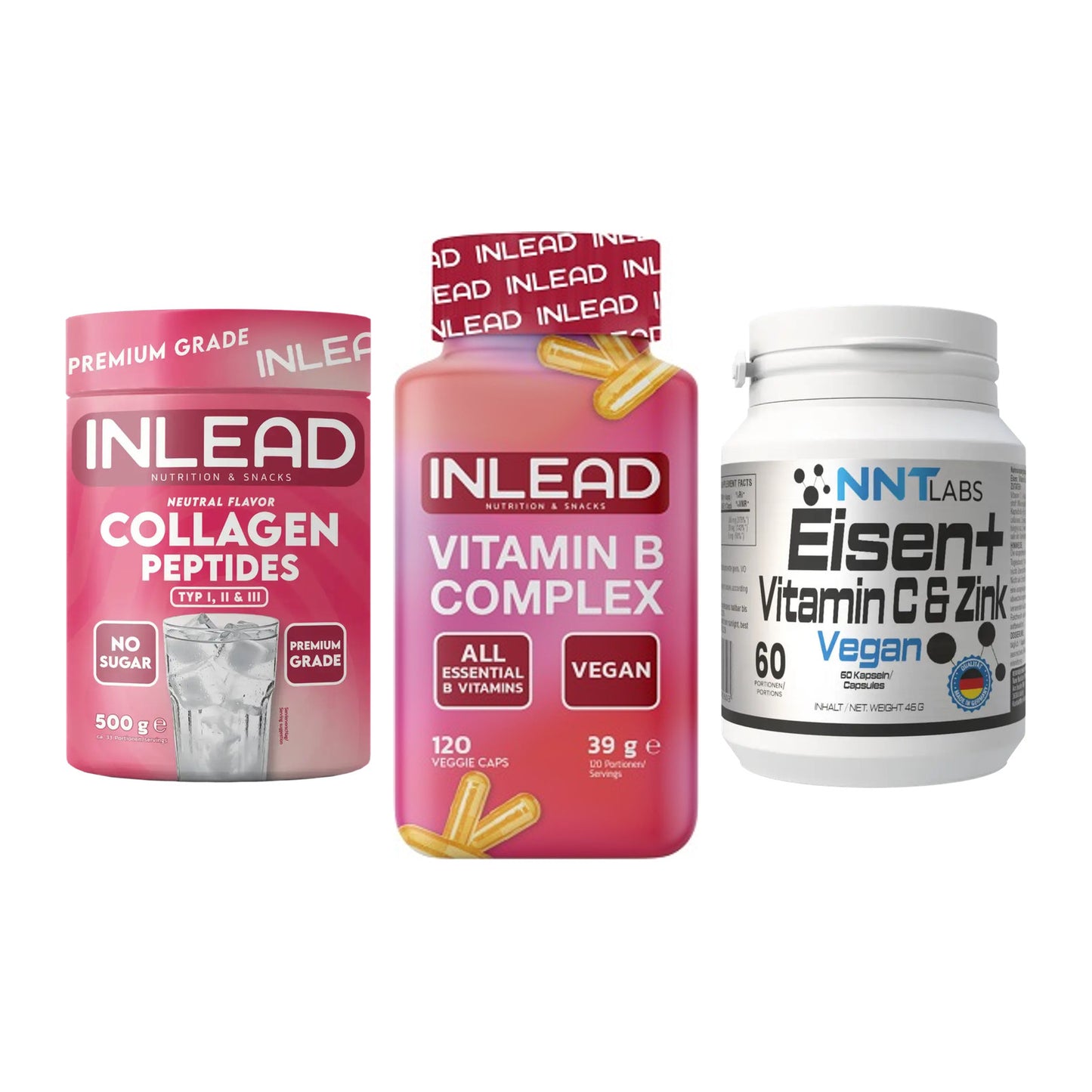 Haut, Haare & Nägel: INLEAD Collage + INLEAD Vitamin + NNT Eisen – alle enthaltenen Artikel