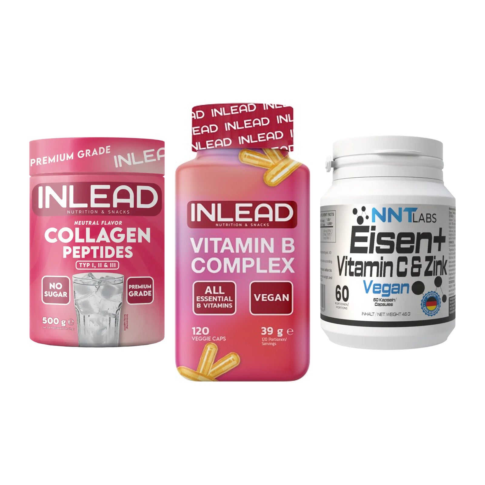 Haut, Haare & Nägel: INLEAD Collage + INLEAD Vitamin + NNT Eisen – alle enthaltenen Artikel