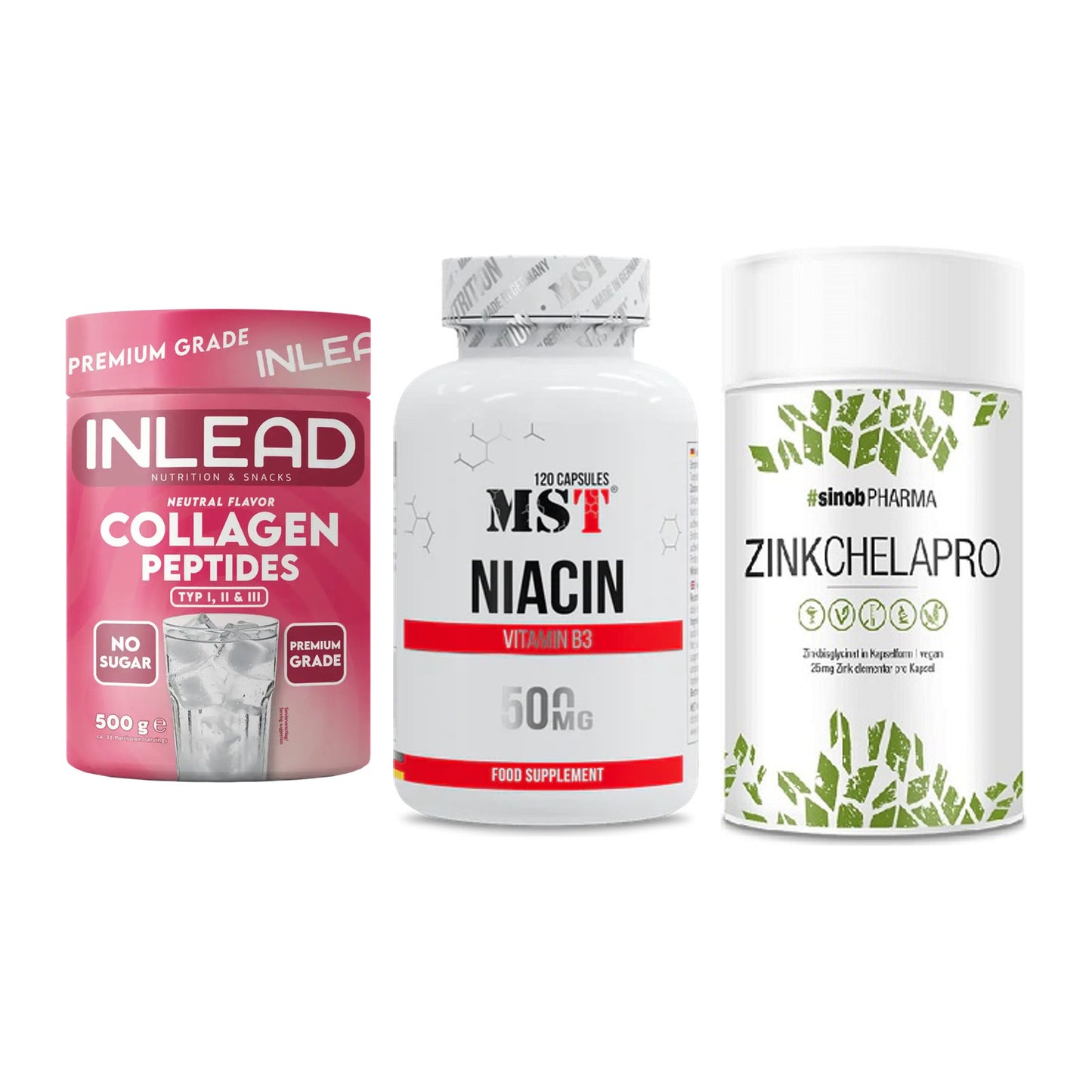 Haut, Haare & Nägel: INLEAD Collage + MST Niacin + Sinob Zink – alle enthaltenen Artikel