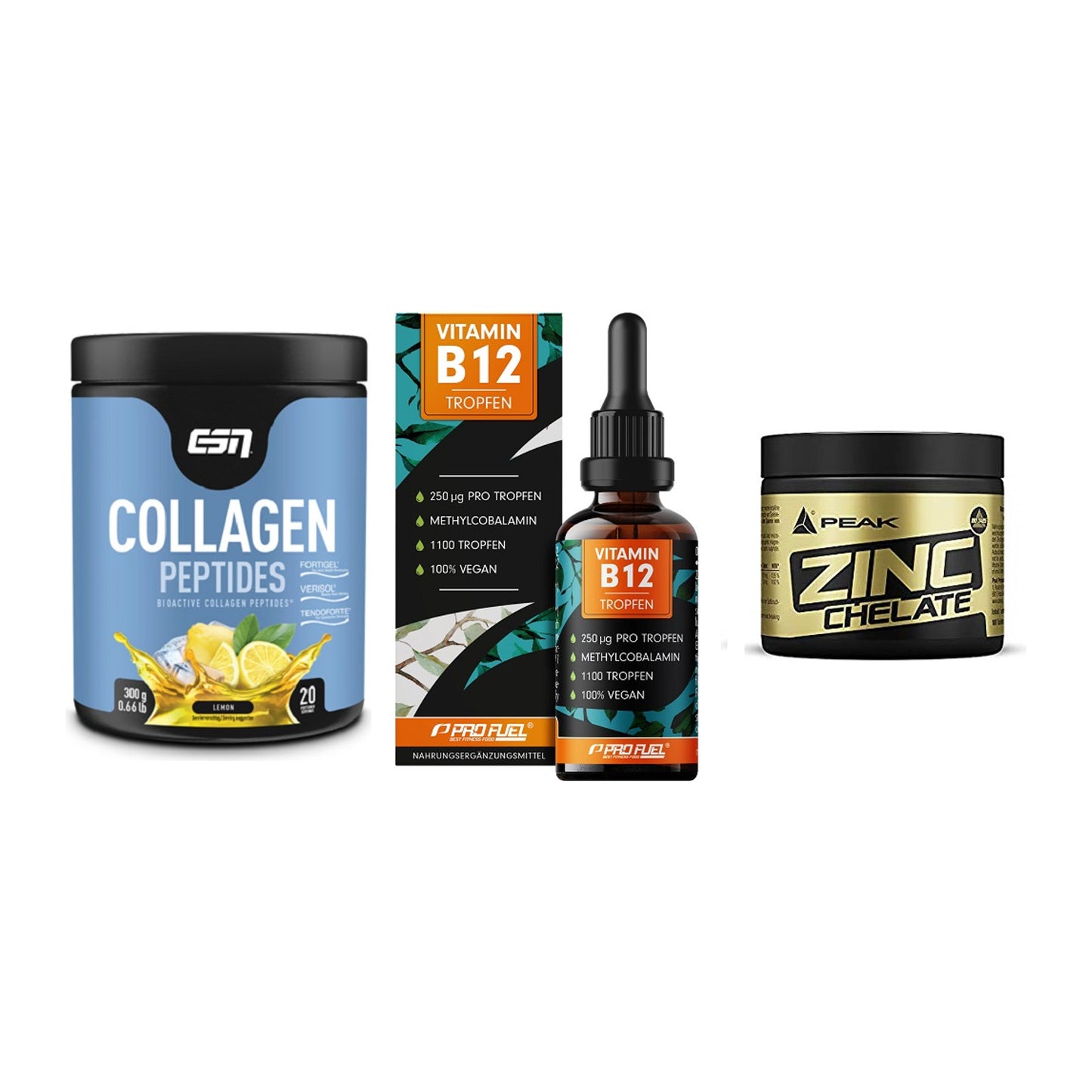Haut, Haare & Nägel: ESN Collagen + ProFuel Vitami + Peak Zink – alle enthaltenen Artikel