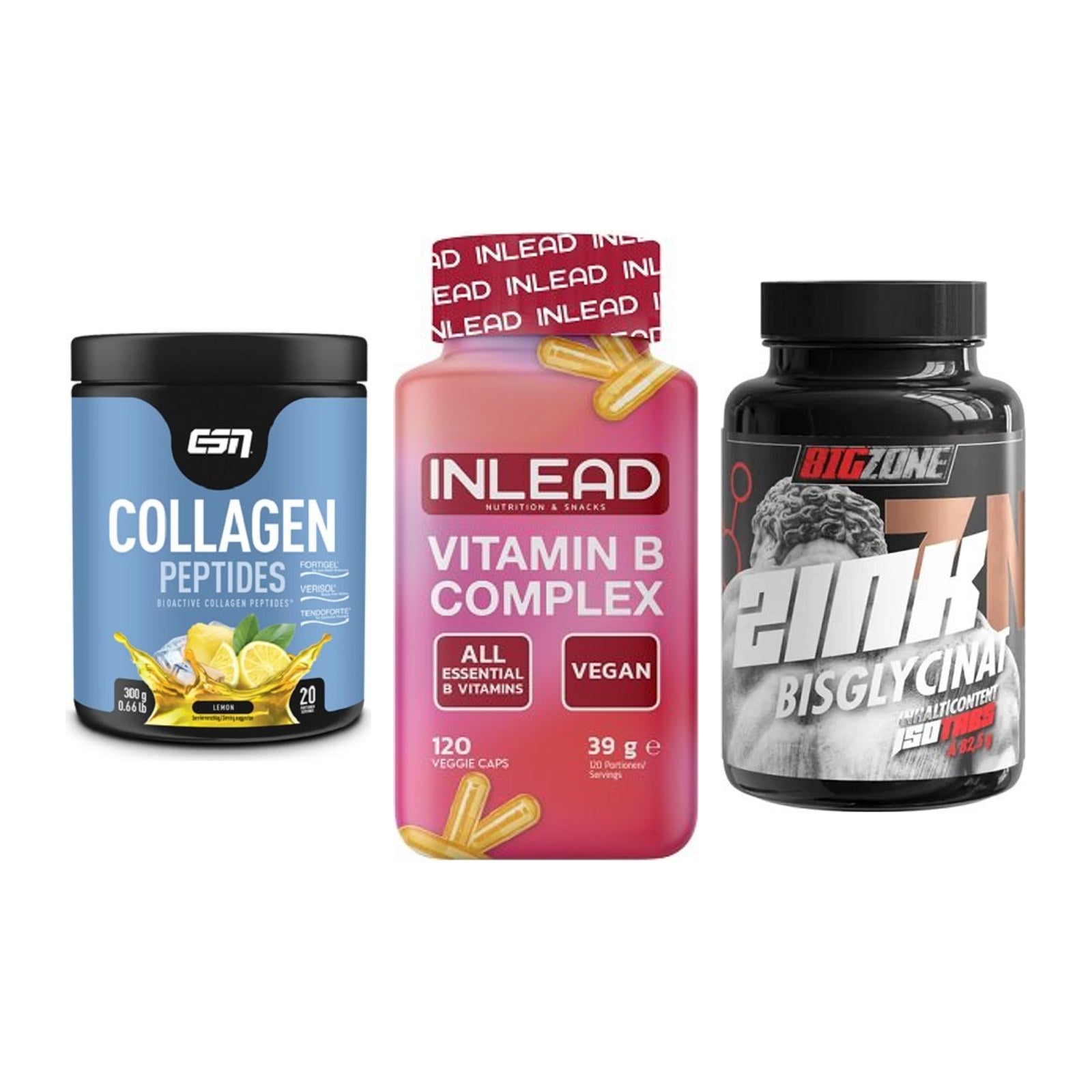 Haut, Haare & Nägel: ESN Collagen + INLEAD Vitamin + Big Zone Zink – alle enthaltenen Artikel