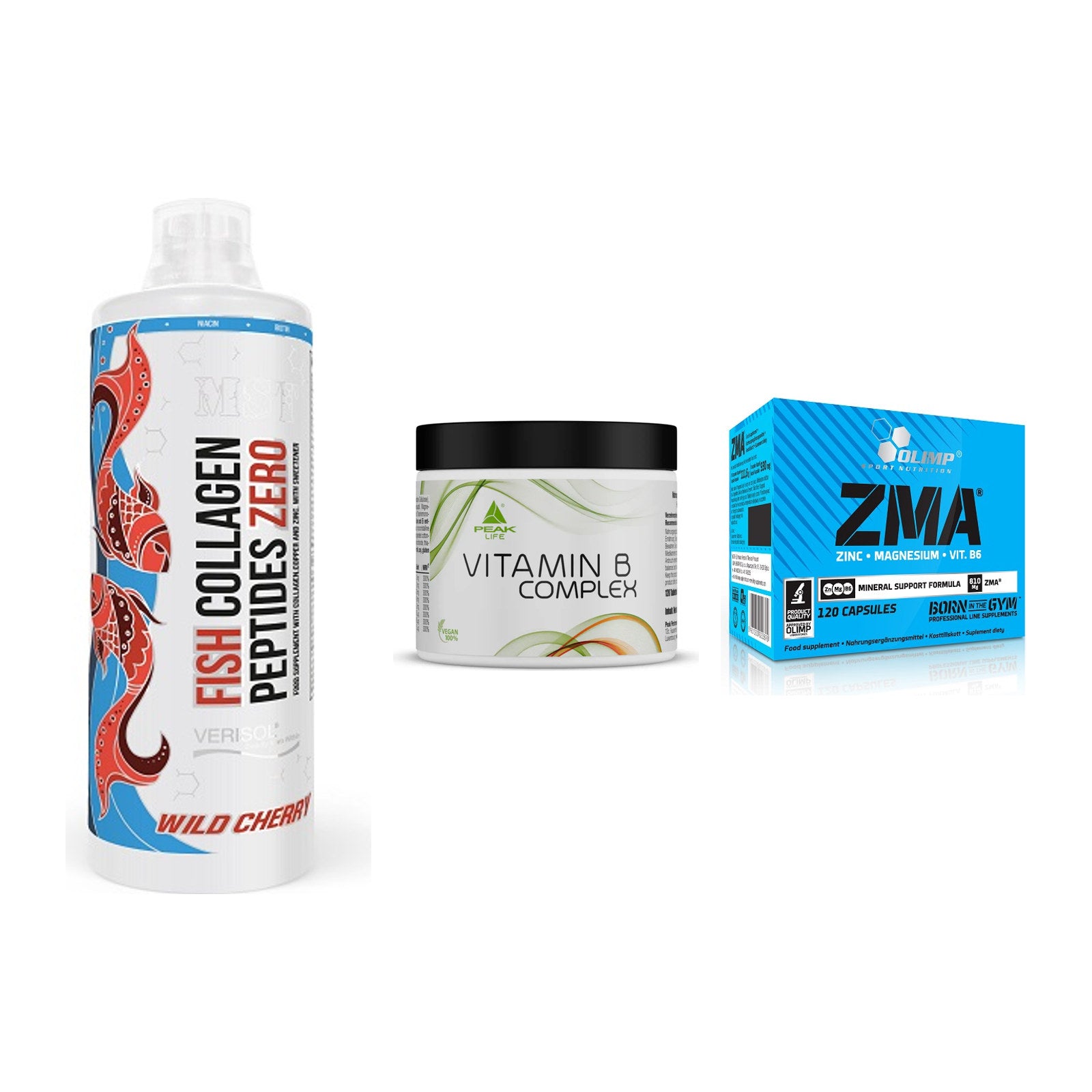Haut, Haare & Nägel: MST Fish + Peak Vitamin B + Olimp ZMA – alle enthaltenen Artikel