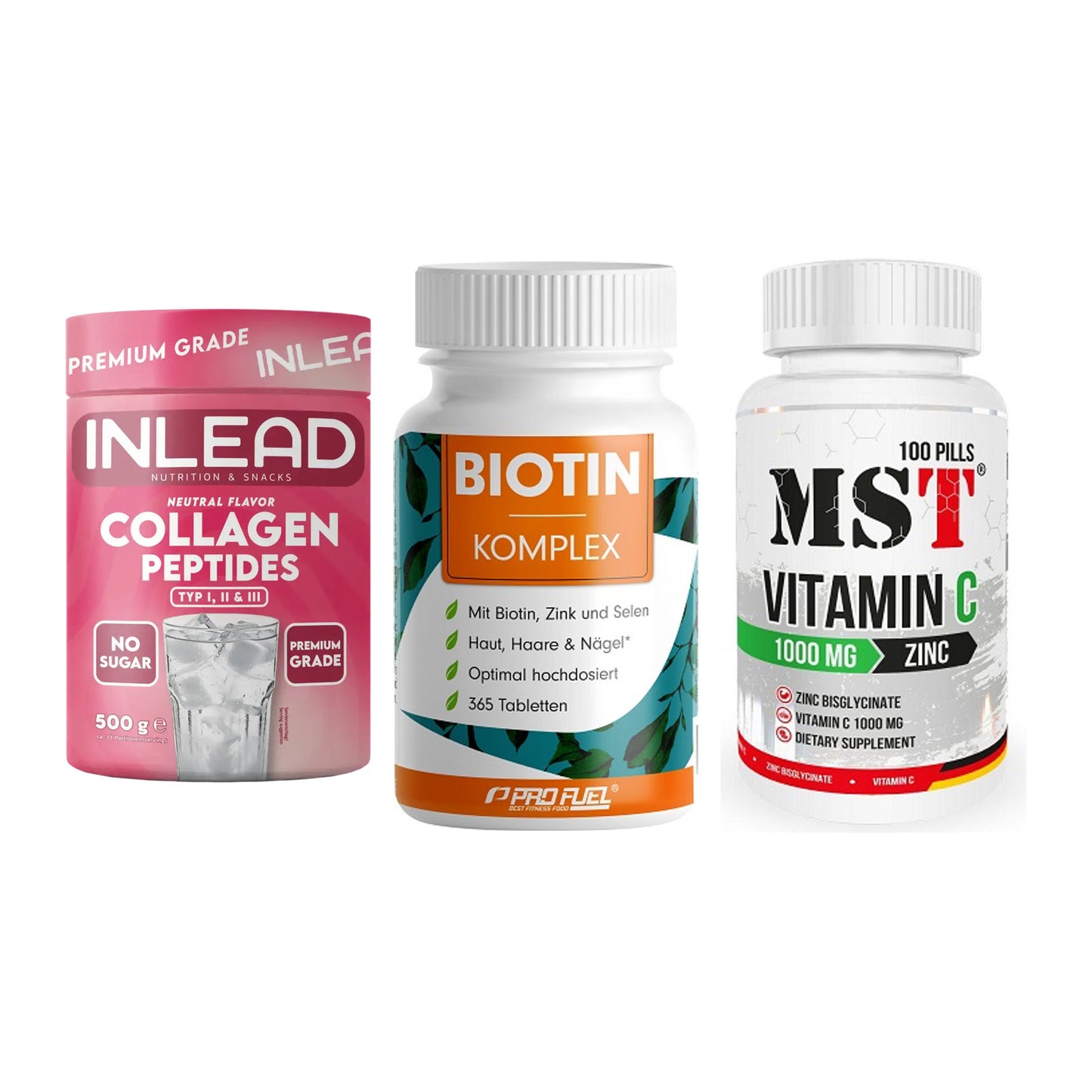 Haut, Haare & Nägel: INLEAD Collage + ProFuel BIOTIN + MST Vitamin C – alle enthaltenen Artikel