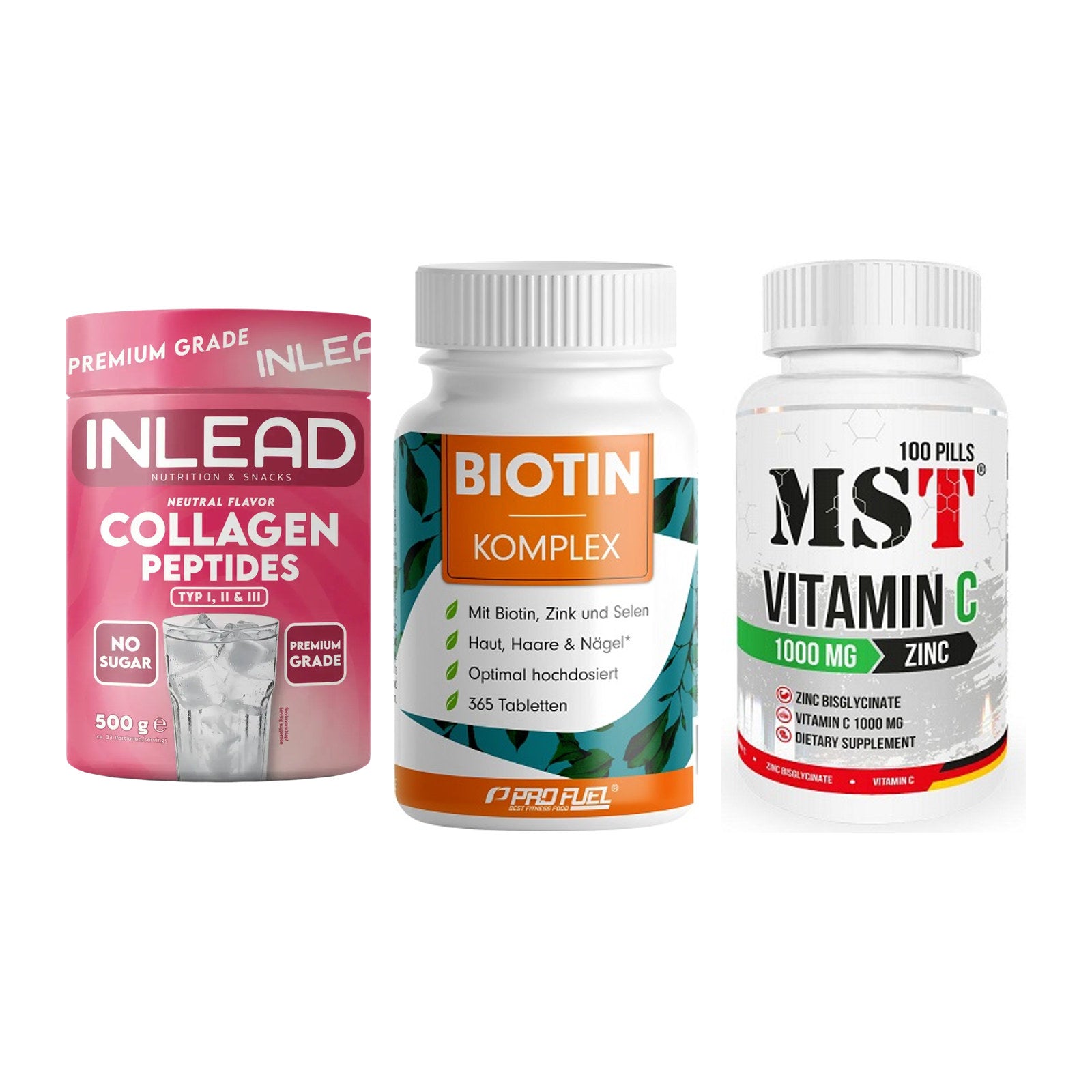 Haut, Haare & Nägel: INLEAD Collage + ProFuel BIOTIN + MST Vitamin C – alle enthaltenen Artikel