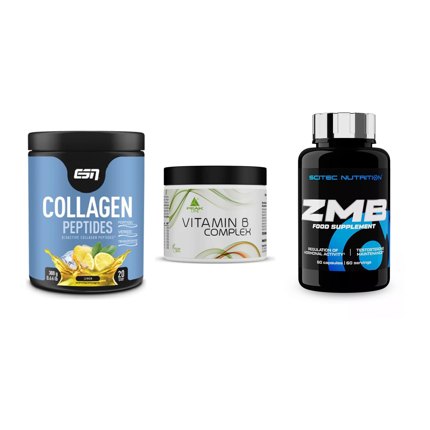 Haut, Haare & Nägel: ESN Collagen + Peak Vitamin B + Scitec ZMB – alle enthaltenen Artikel