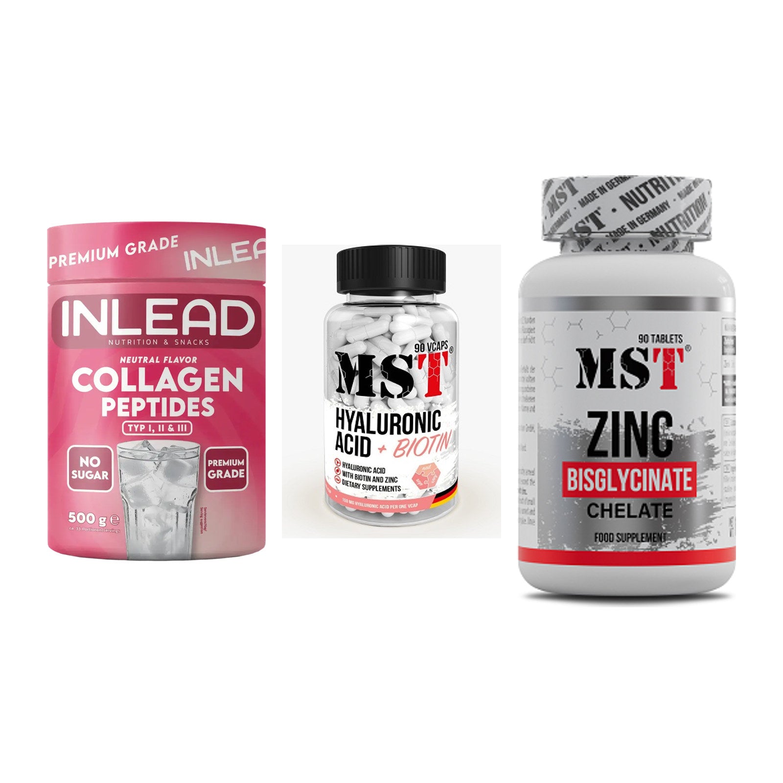 Haut, Haare & Nägel: INLEAD Collage + MST Hyaluronic + MST Zinc – alle enthaltenen Artikel
