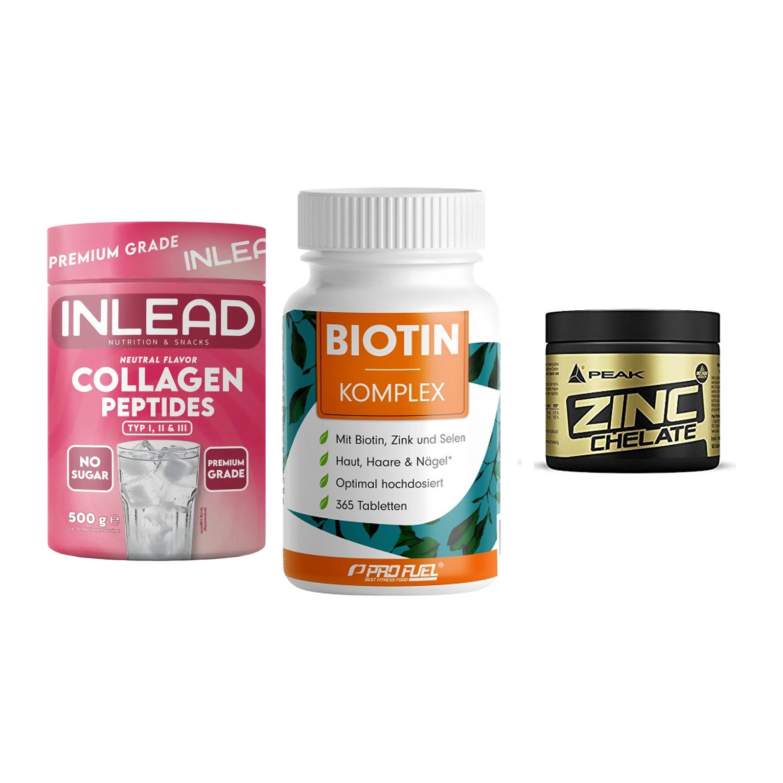 Haut, Haare & Nägel: INLEAD Collage + ProFuel BIOTIN + Peak Zink – alle enthaltenen Artikel