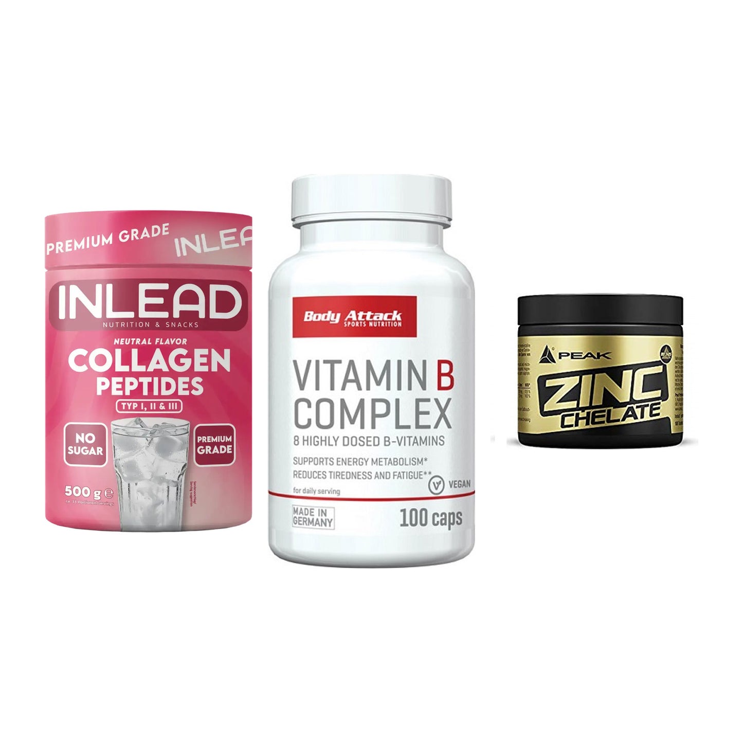 Haut, Haare & Nägel: INLEAD Collage + Body Attack + Peak Zink – alle enthaltenen Artikel
