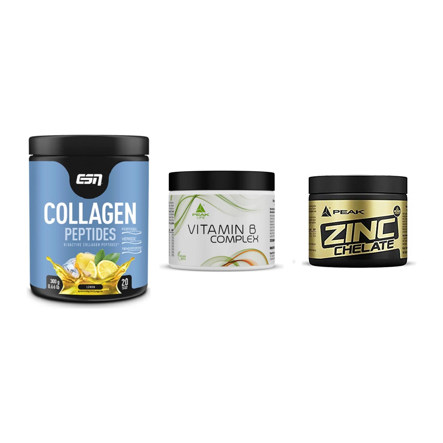 Haut, Haare & Nägel: ESN Collagen + Peak Vitamin B + Peak Zink – alle enthaltenen Artikel