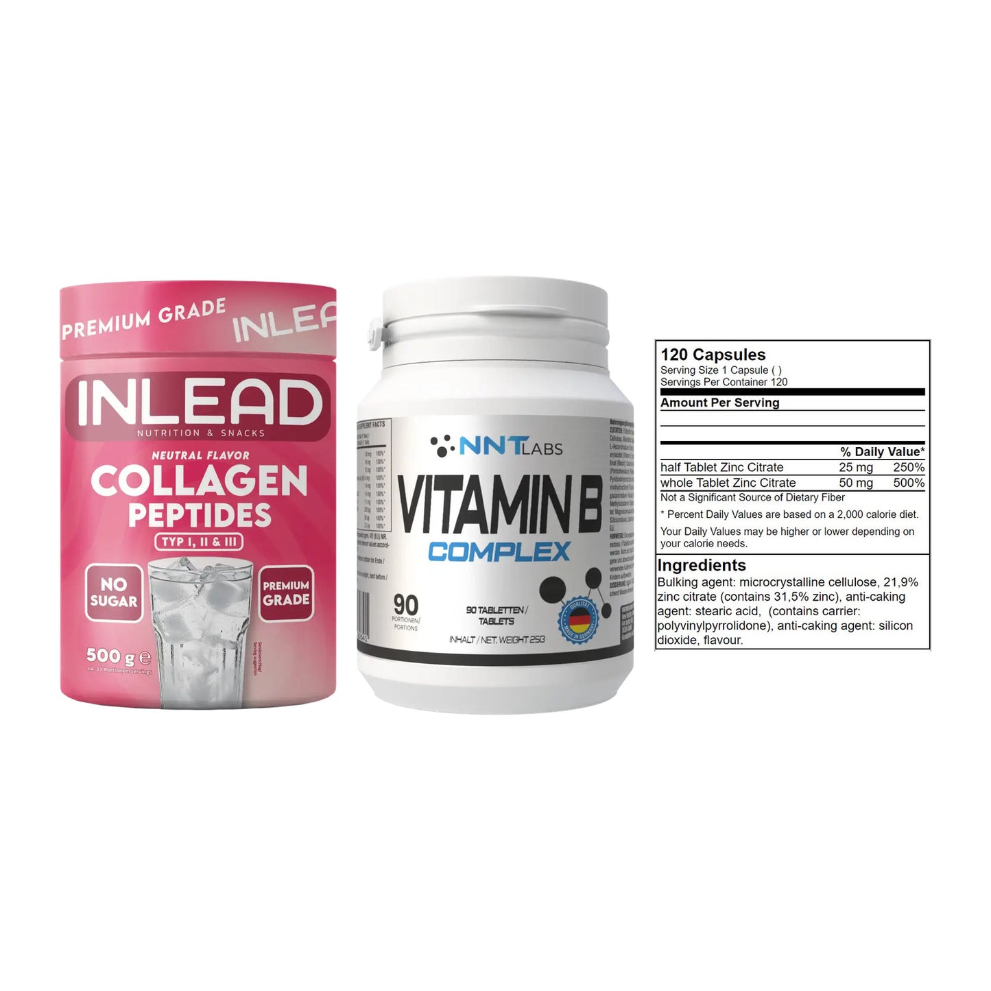 Haut, Haare & Nägel: INLEAD Collage + NNT Vitamin B + GN Zinc Citrat – alle enthaltenen Artikel