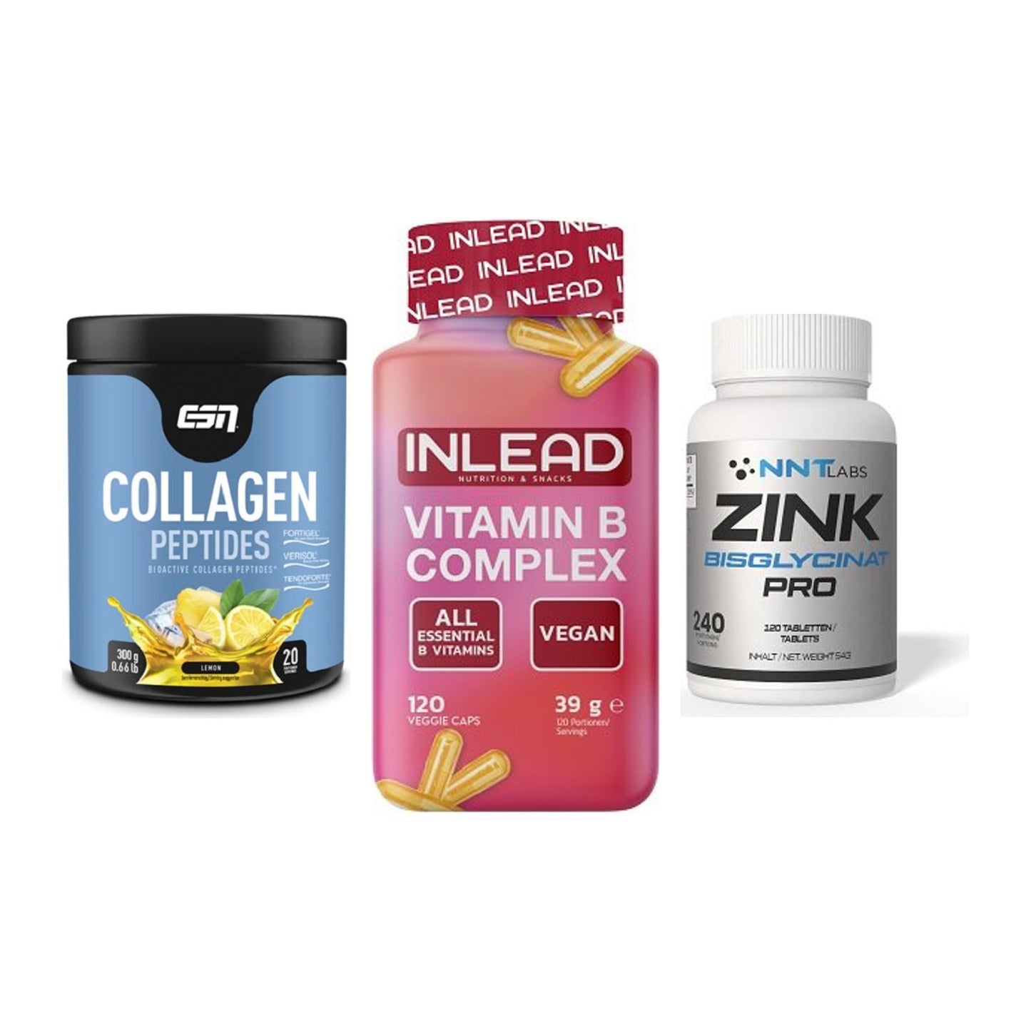 Haut, Haare & Nägel: ESN Collagen + INLEAD Vitamin + NNT Zink 50mg – alle enthaltenen Artikel