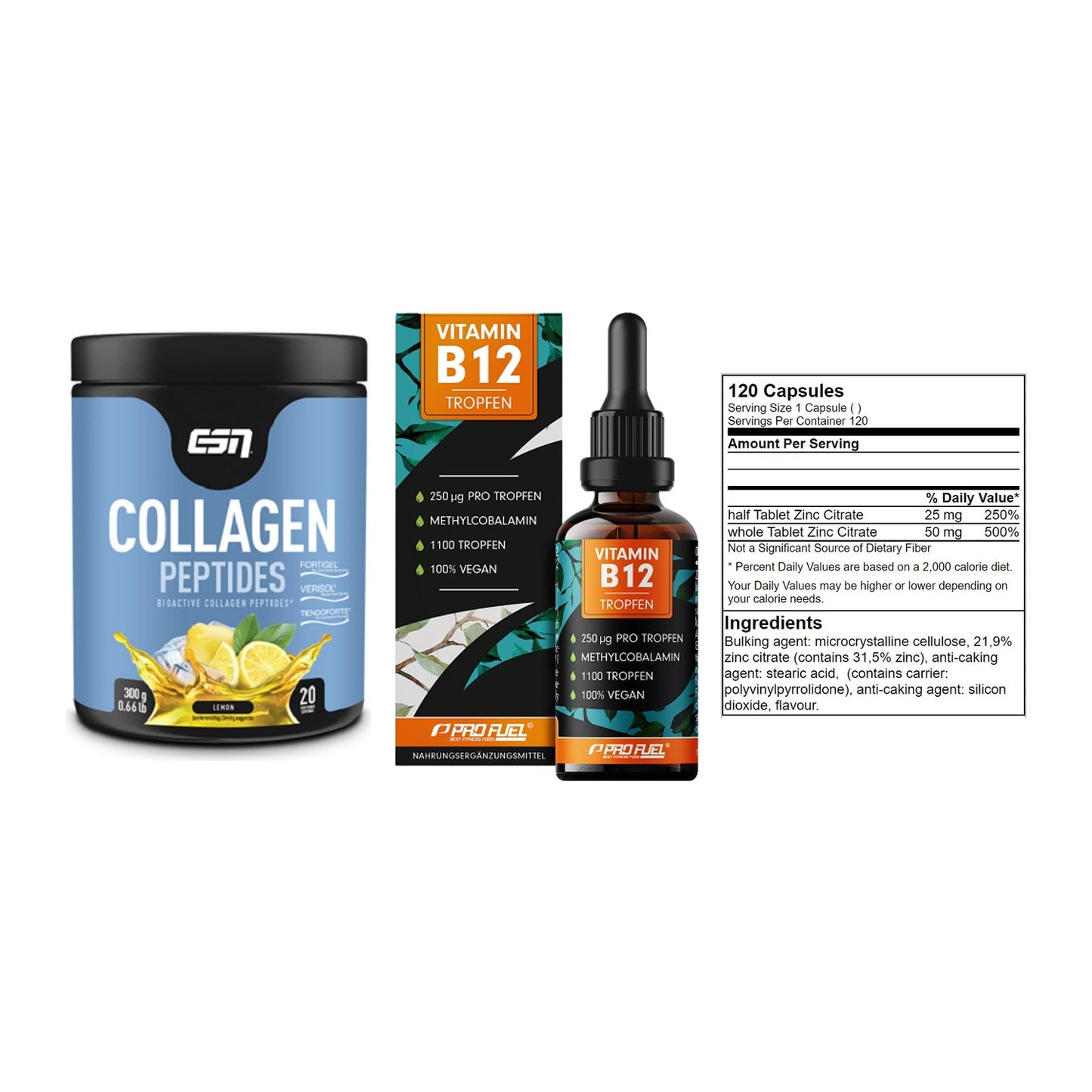 Haut, Haare & Nägel: ESN Collagen + ProFuel Vitami + GN Zinc Citrat – alle enthaltenen Artikel