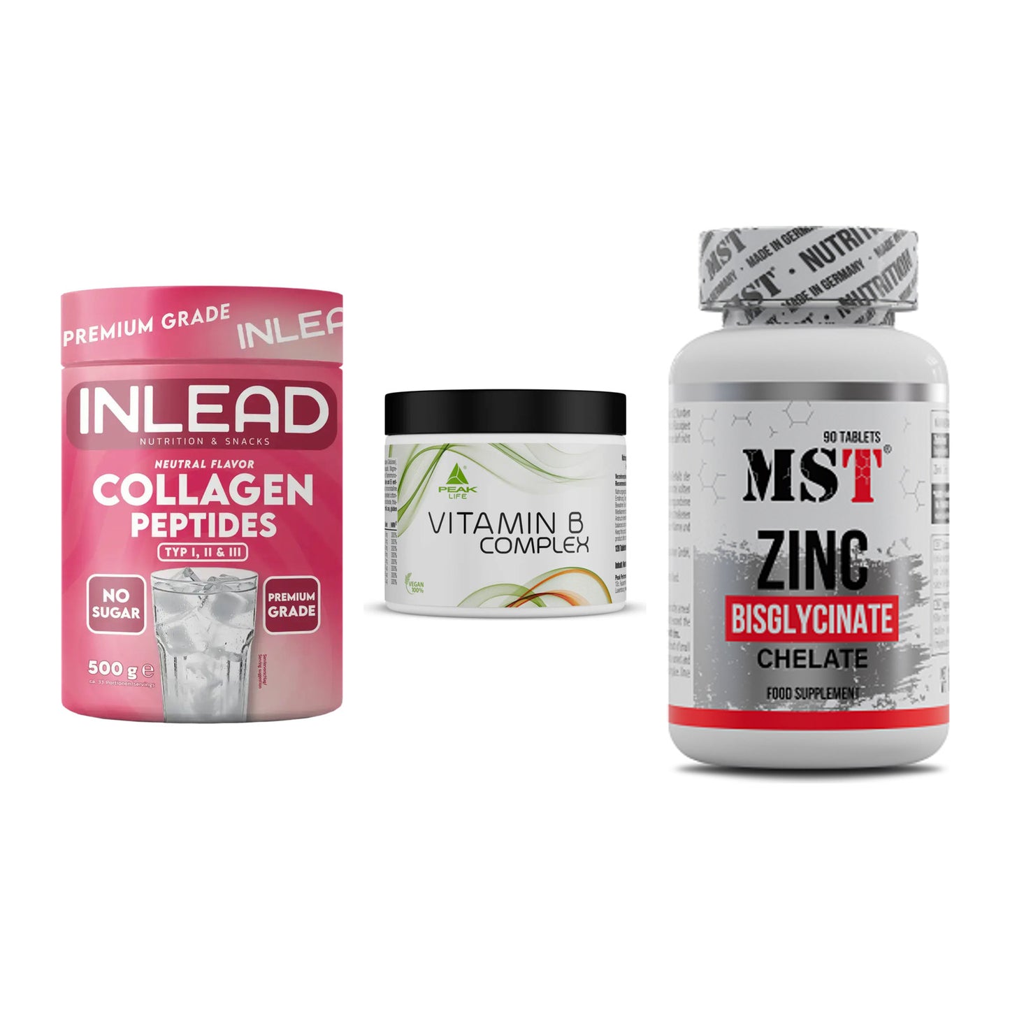 Haut, Haare & Nägel: INLEAD Collage + Peak Vitamin B + MST Zinc – alle enthaltenen Artikel