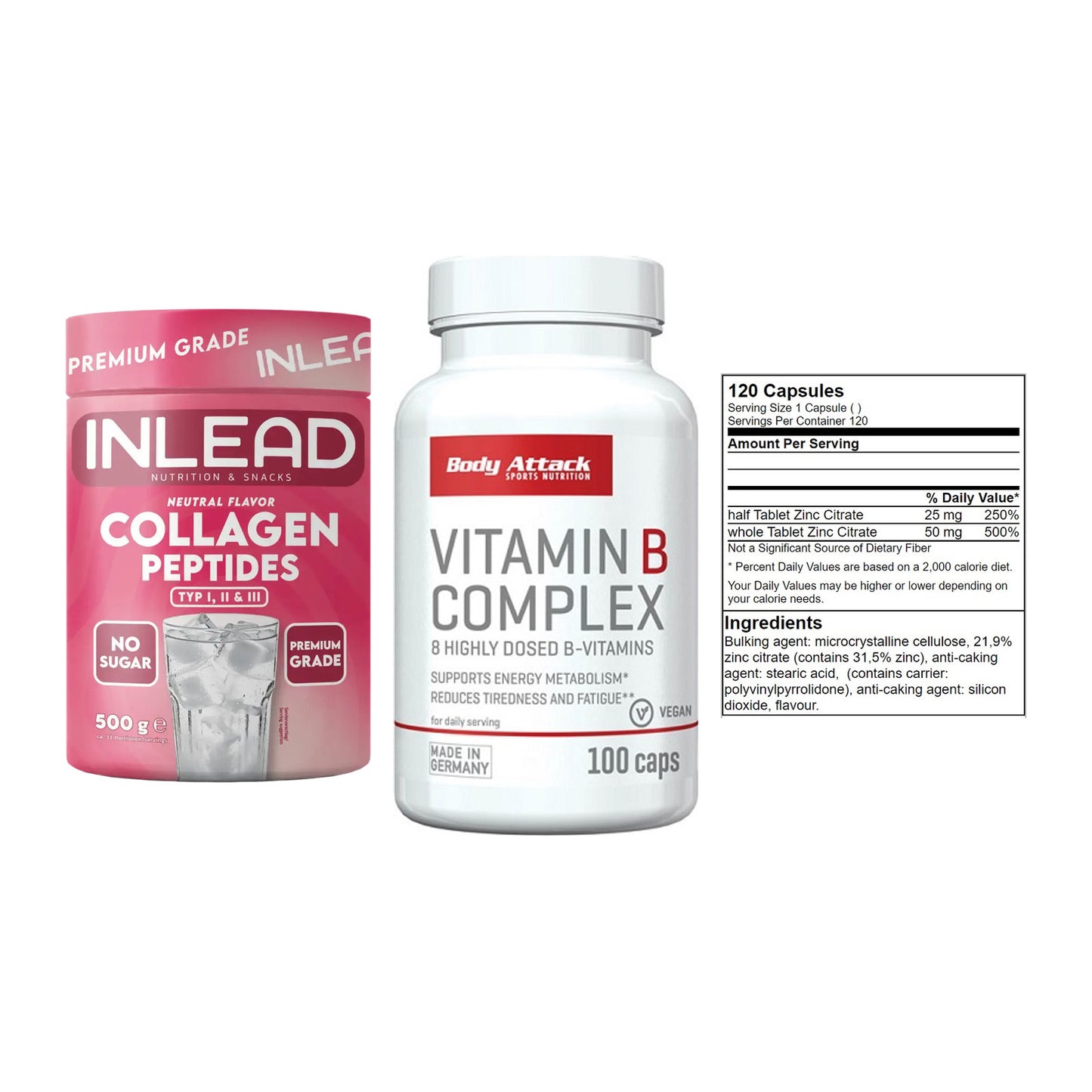 Haut, Haare & Nägel: INLEAD Collage + Body Attack + GN Zinc Citrat – alle enthaltenen Artikel