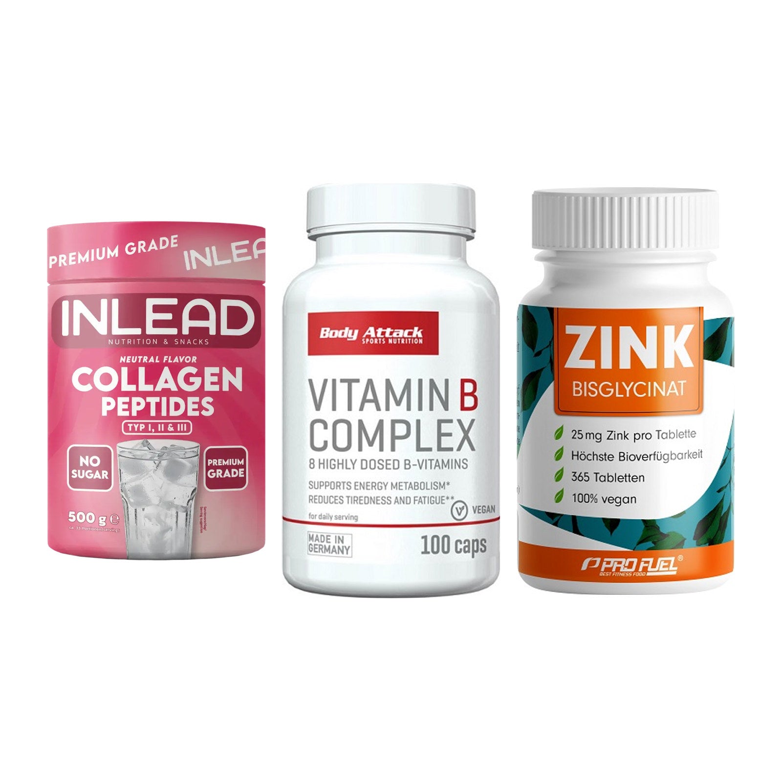 Haut, Haare & Nägel: INLEAD Collage + Body Attack + ProFuel Zink – alle enthaltenen Artikel