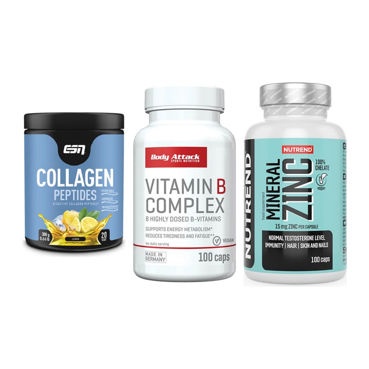 Haut, Haare & Nägel: ESN Collagen + Body Attack + Nutrend Zinc – alle enthaltenen Artikel