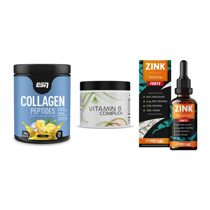 Haut, Haare & Nägel: ESN Collagen + Peak Vitamin B + ProFuel Zink – alle enthaltenen Artikel