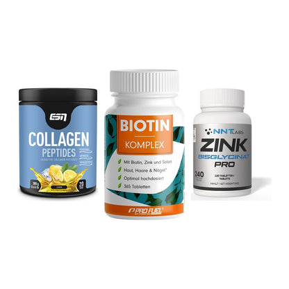 Haut, Haare & Nägel: ESN Collagen + ProFuel BIOTIN + NNT Zink 50mg – alle enthaltenen Artikel