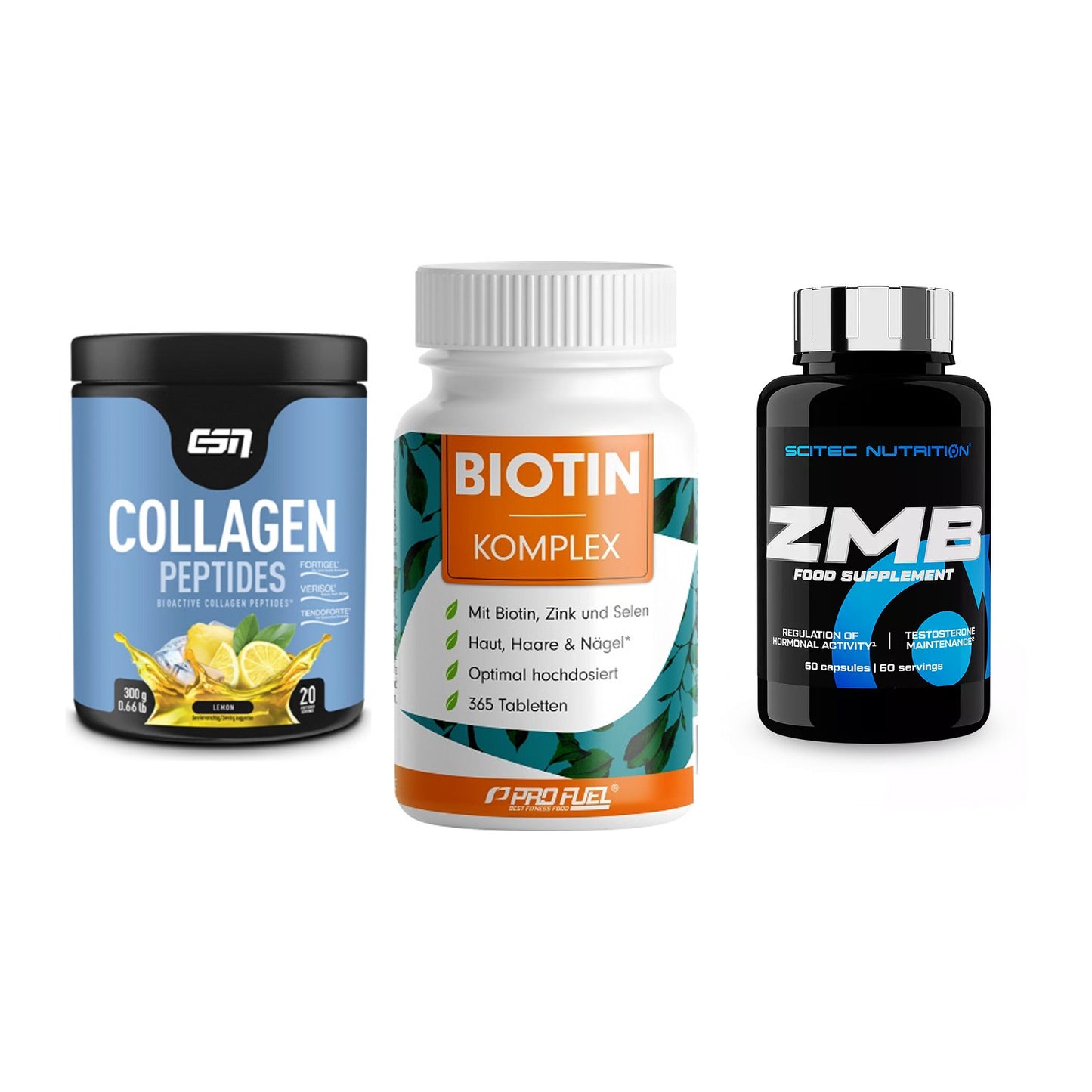Haut, Haare & Nägel: ESN Collagen + ProFuel BIOTIN + Scitec ZMB – alle enthaltenen Artikel