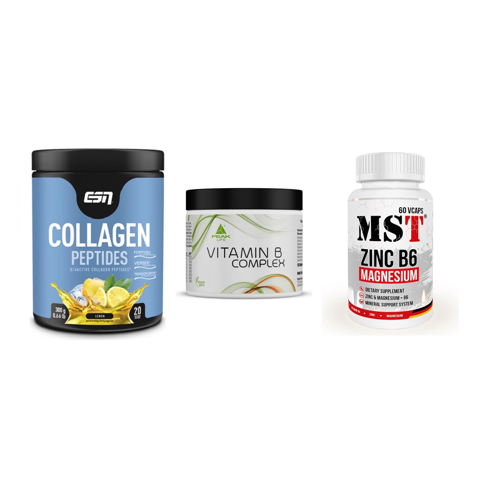 Haut, Haare & Nägel: ESN Collagen + Peak Vitamin B + MST Zinc – alle enthaltenen Artikel