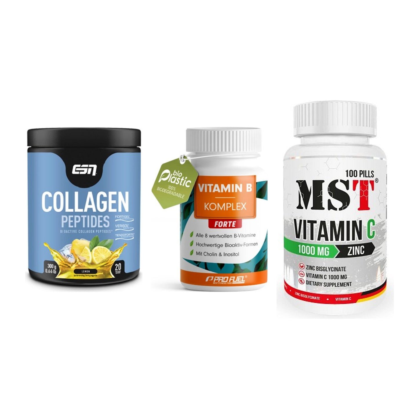 Haut, Haare & Nägel: ESN Collagen + ProFuel Vitami + MST Vitamin C – alle enthaltenen Artikel
