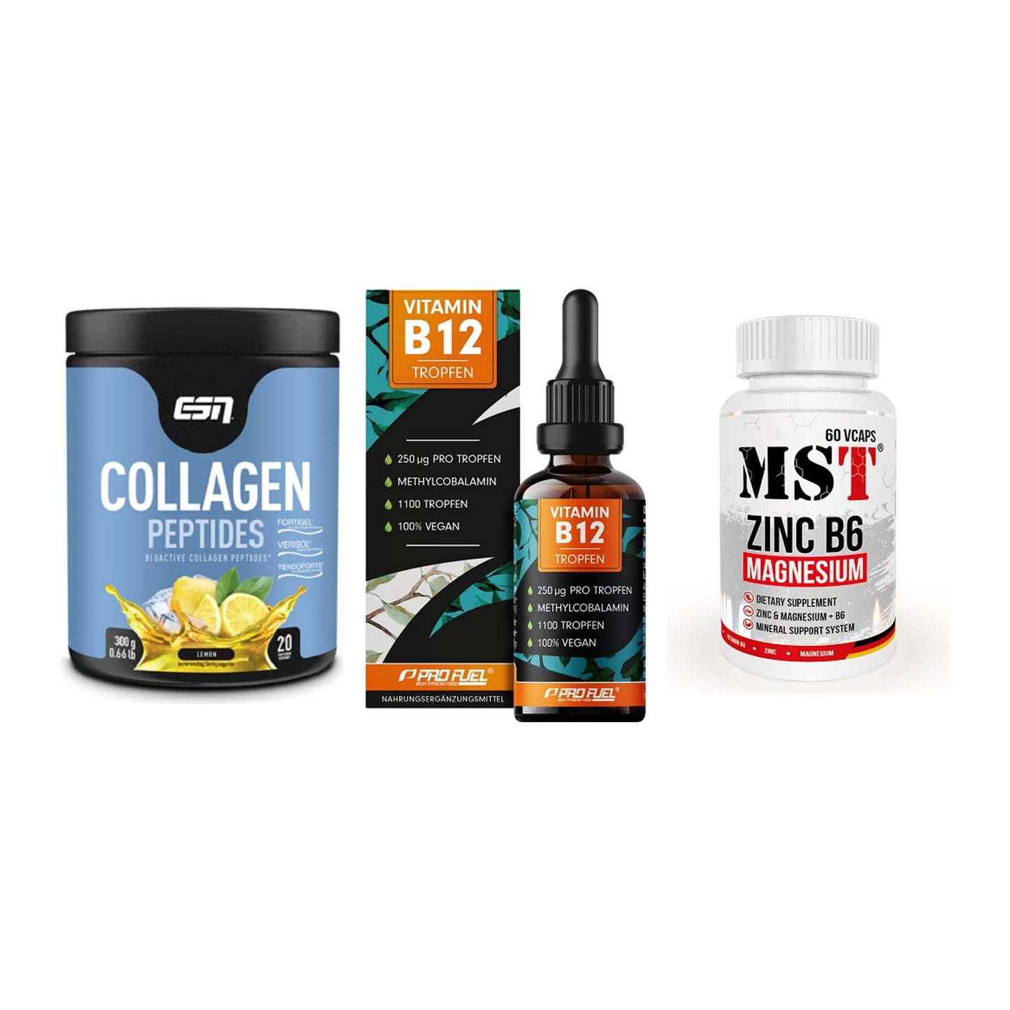 Haut, Haare & Nägel: ESN Collagen + ProFuel Vitami + MST Zinc – alle enthaltenen Artikel