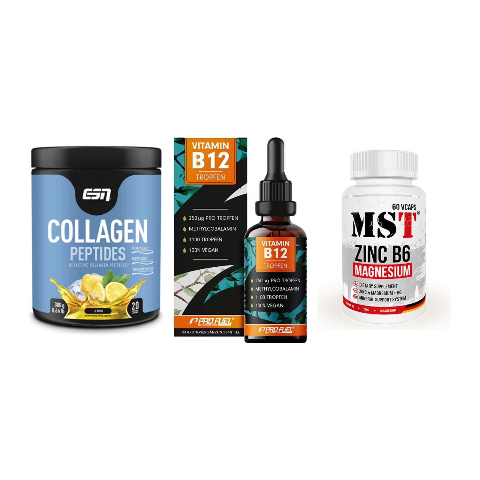 Haut, Haare & Nägel: ESN Collagen + ProFuel Vitami + MST Zinc – alle enthaltenen Artikel