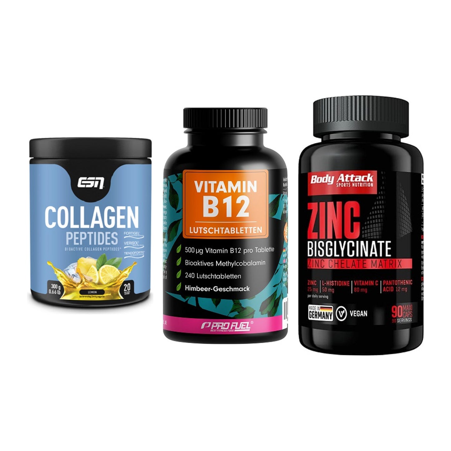 Haut, Haare & Nägel: ESN Collagen + ProFuel Vitami + Body Attack – alle enthaltenen Artikel