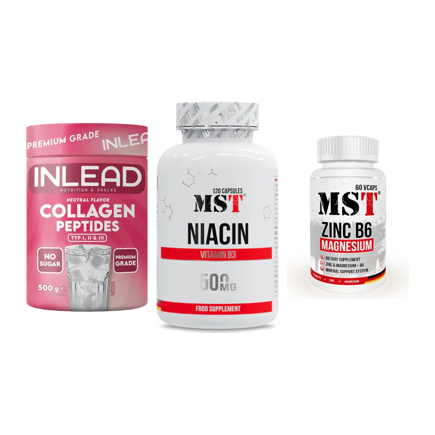 Haut, Haare & Nägel: INLEAD Collage + MST Niacin + MST Zinc – alle enthaltenen Artikel