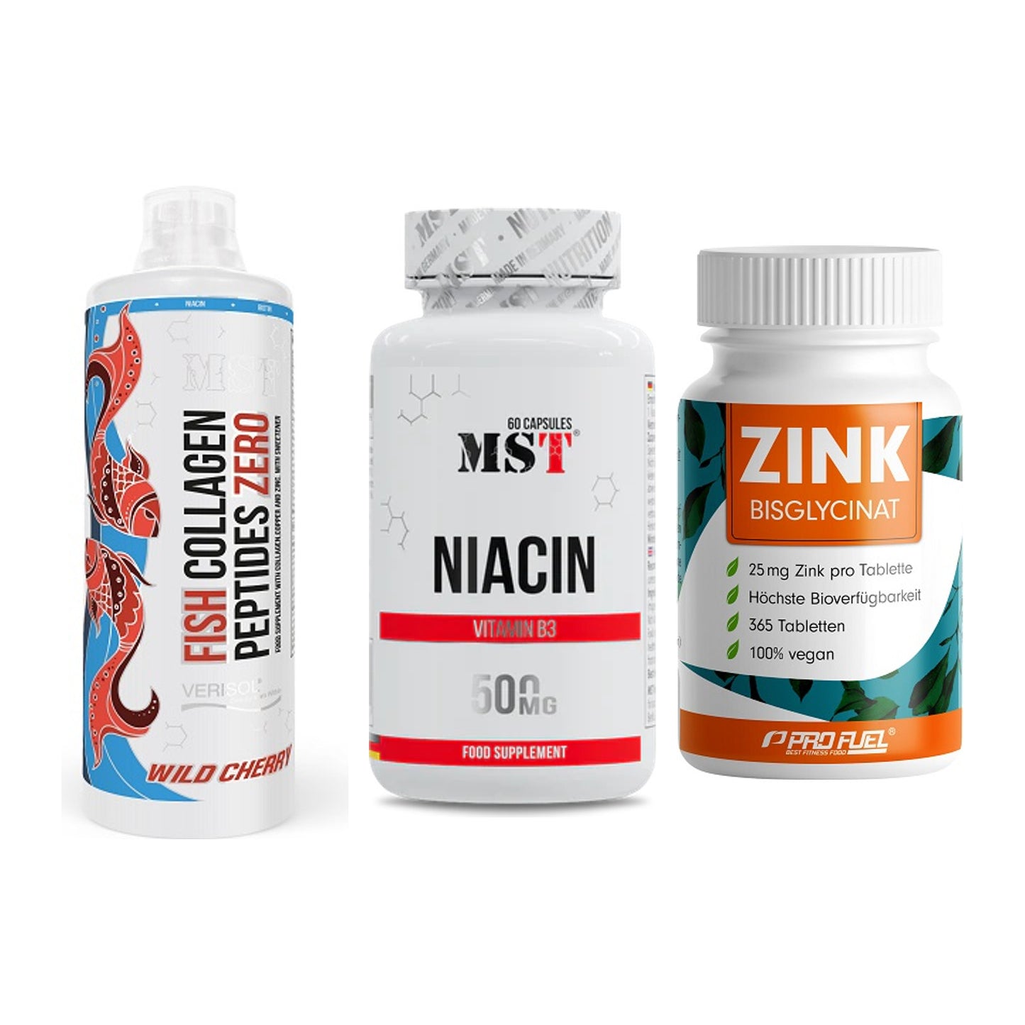 Haut, Haare & Nägel: MST Fish + MST Niacin + ProFuel Zink – alle enthaltenen Artikel