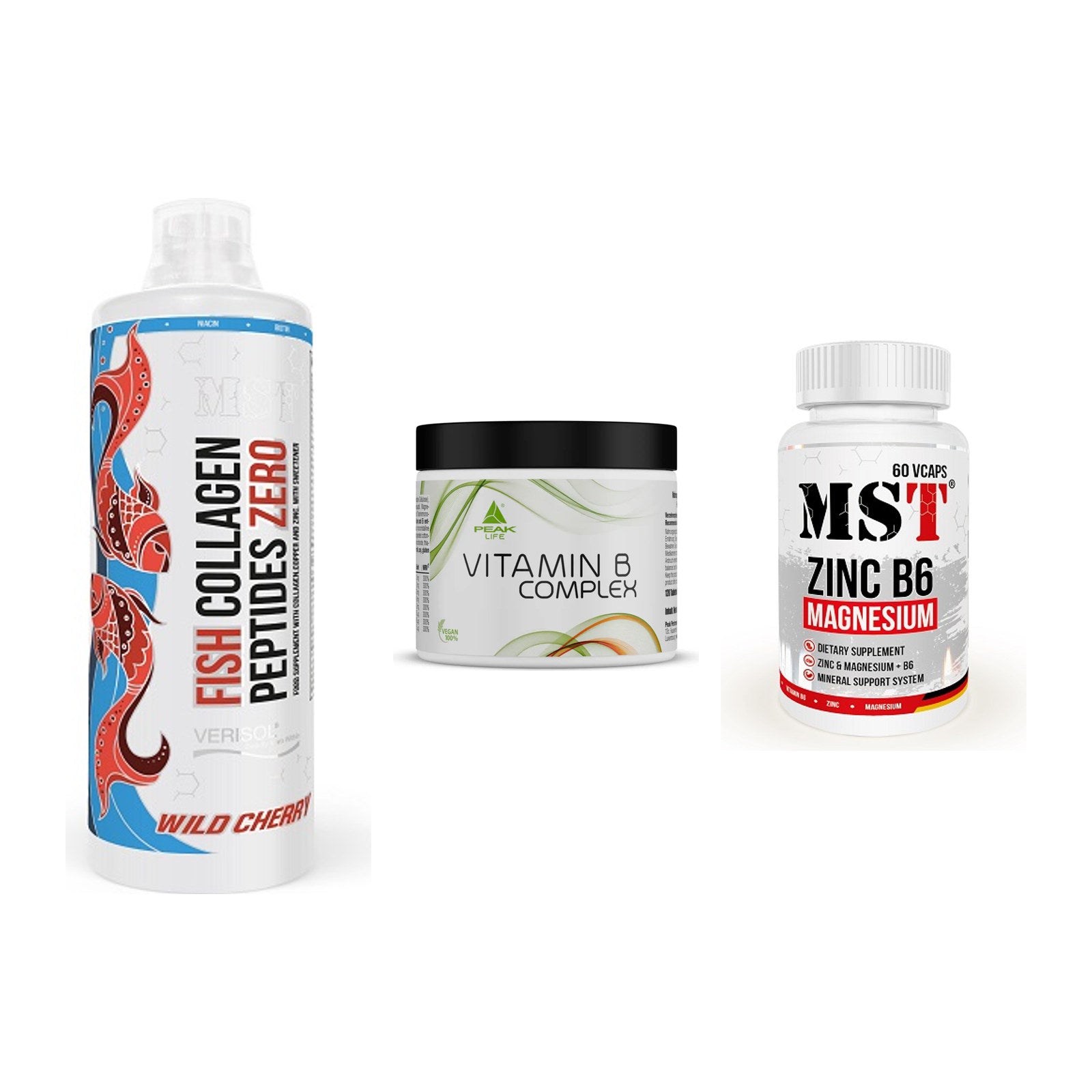 Haut, Haare & Nägel: MST Fish + Peak Vitamin B + MST Zinc – alle enthaltenen Artikel