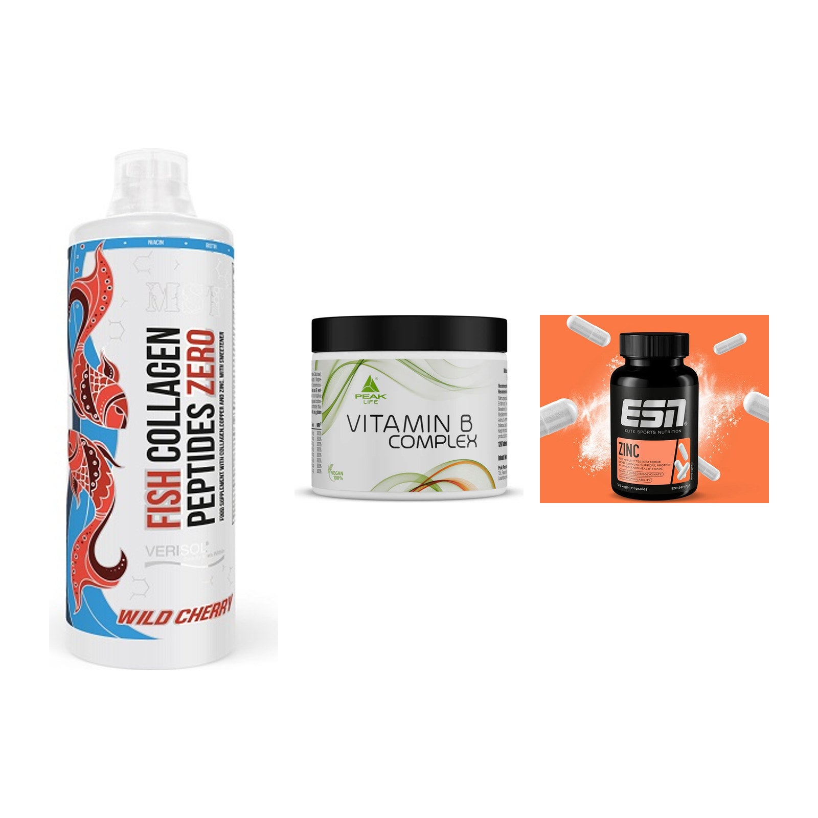 Haut, Haare & Nägel: MST Fish + Peak Vitamin B + ESN Zinc – alle enthaltenen Artikel