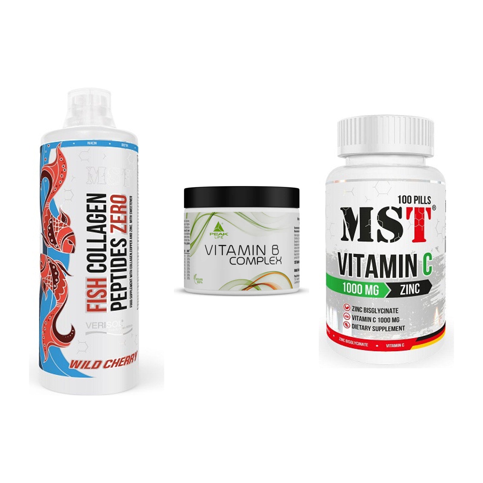 Haut, Haare & Nägel: MST Fish + Peak Vitamin B + MST Vitamin C – alle enthaltenen Artikel
