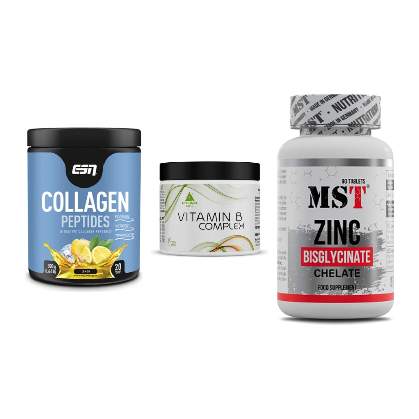 Haut, Haare & Nägel: ESN Collagen + Peak Vitamin B + MST Zinc – alle enthaltenen Artikel