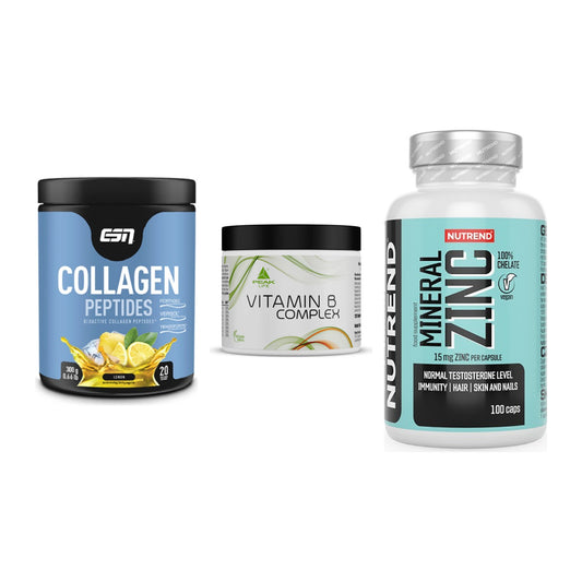 Haut, Haare & Nägel: ESN Collagen + Peak Vitamin B + Nutrend Zinc – alle enthaltenen Artikel