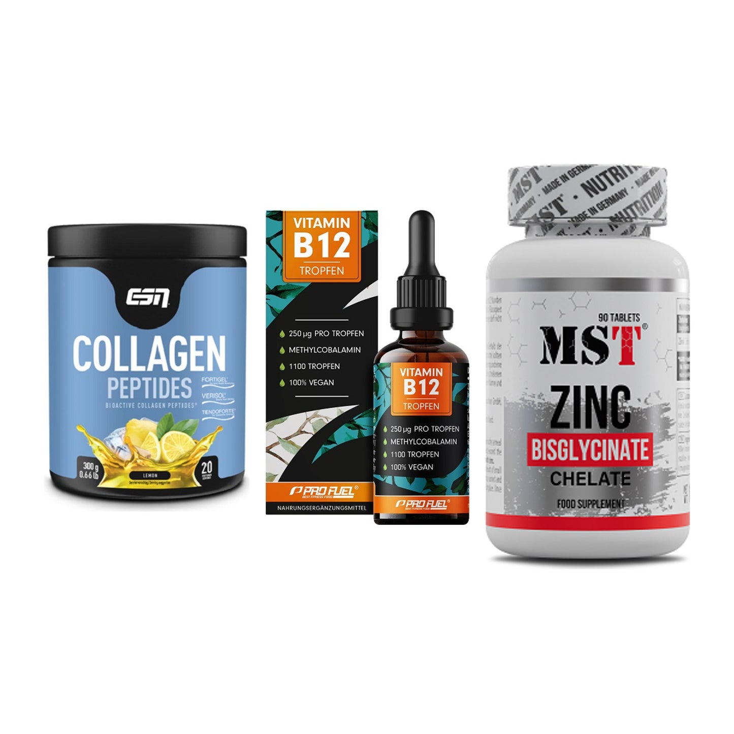 Haut, Haare & Nägel: ESN Collagen + ProFuel Vitami + MST Zinc – alle enthaltenen Artikel
