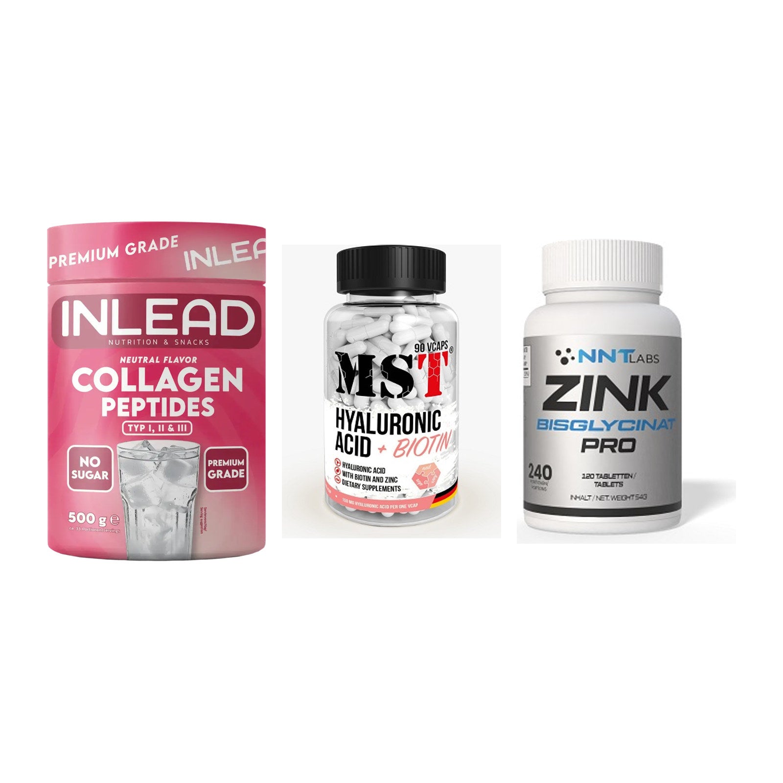 Haut, Haare & Nägel: INLEAD Collage + MST Hyaluronic + NNT Zink 50mg – alle enthaltenen Artikel