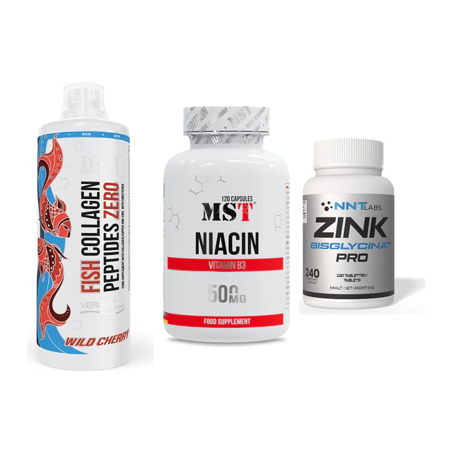 Haut, Haare & Nägel: MST Fish + MST Niacin + NNT Zink 50mg – alle enthaltenen Artikel