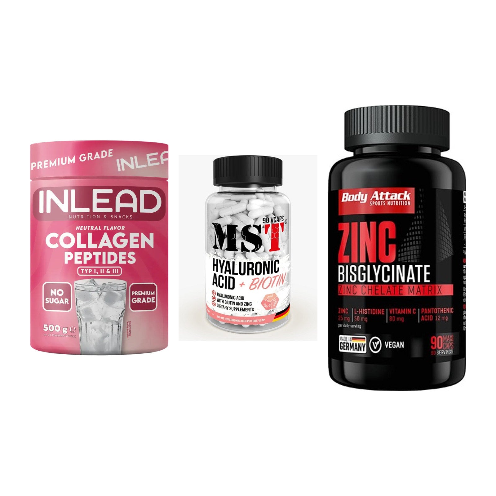 Haut, Haare & Nägel: INLEAD Collage + MST Hyaluronic + Body Attack – alle enthaltenen Artikel